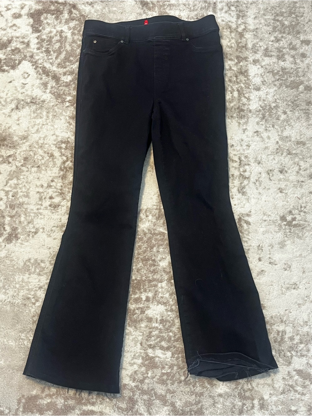 SPANX Women's Size XL Black Pull-On Flare Jeans Raw Hem Shapewear